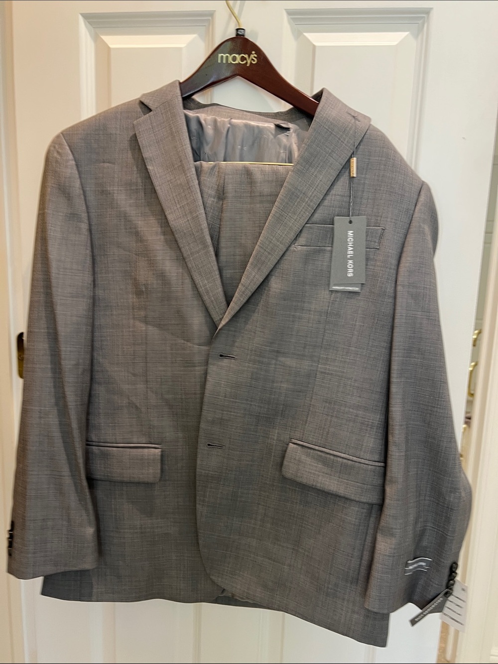 Michael Kors Men's Light Gray Plaid Two-Button Blazer and pants set